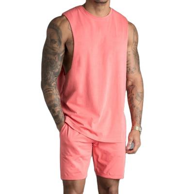 China 2021 New Summer Cotton Workout Set Men Clothing Breathable Sleeveless Shorts 2 Piece Sets for sale