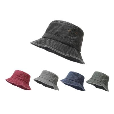 China Distressed Plain Custom Logo Washed Cotton Cap Retro Sunscreen Plain Outdoor Sports Bucket Hat Wholesale Unisex Distressed Bucket Covers Hats for sale