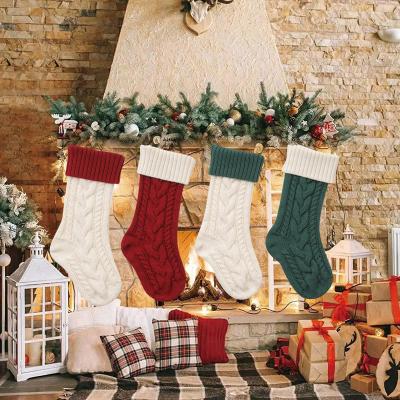 China 100% Acrylic Wholesale Red Green Cable Christmas Stocking Knitted Christmas Socks Decoration Pattern Rustic Funky Socks Winter for sale