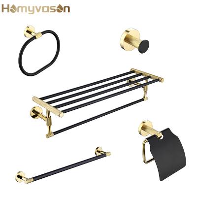 China 304 Black And Gold Stainless Steel Sustainable Luxury Bathroom Accessories Set For Toilet for sale