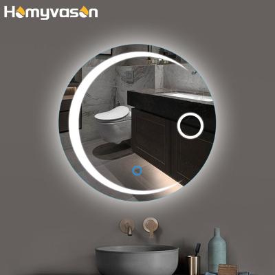 China 2022 Illuminated Round Frameless Magnifying Bathroom Mirror With LED Light for sale