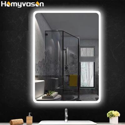 China Custom Frameless Illuminated Bathroom Wall Bath Smart LED Lighted Mirror for sale