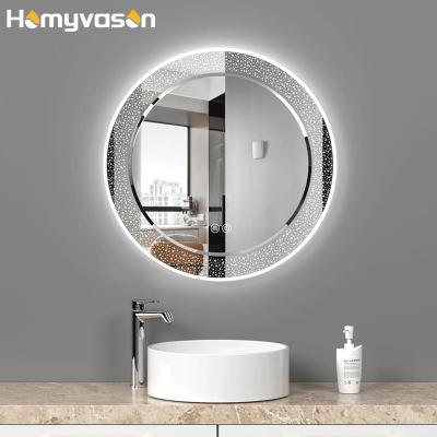 China Newcomer Bright Custom Bathroom Large Round Smart Mirrors With Dimmer LED Light for sale