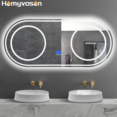 China Modern Smart Digital Time Display Illuminated Oval Horizontal Bathroom Mirror / for sale