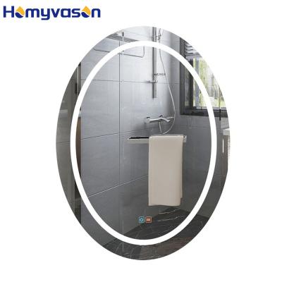 China Custom Frameless Oval Shape Illuminated Bathroom LED Smart Defogger Mirror for sale