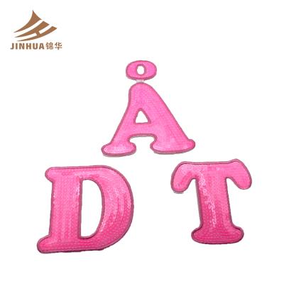 China 2021 hot-selling 3D embroidery letter sequin patches alphabet patch with iron on backing for sale