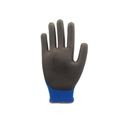 China Antistatic Thin Dexterous Factory Custom Blue Polyester Knit PU Palm Coated Safety Work Glove for sale