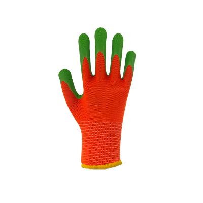 China Safety Child Gloves Factory 10G Cotton Soft Breathable Latex Coated Wrinkle Child Gloves Latex Child Work Gloves for sale