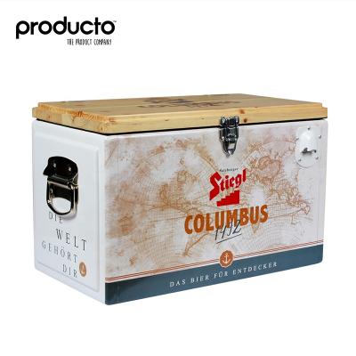 China Sustainable Custom Beer Ice Cooler 20L Metal Table Box With Wooden Lid for sale