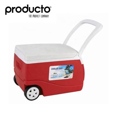 China Sustainable Plastic 36L Ice Cooler Box With Trolley And Wheels For Outdoor for sale