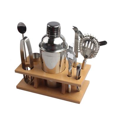 China Custom Sustainable Logo And Color Hot-selling Stylish Cocktail Set With Wooden Stand for sale