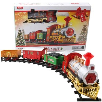 China Slot Toy Kids Christmas Electric Toys Plastic Train Track Railway Toy With Light Sound for sale