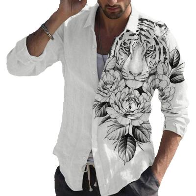 China Factory Custom Shirts Full Sleeve Cotton Overshirt American Anti-pilling Shirts Mens And Casual Mens Canvas Lion Printed Shirts Plus Size for sale