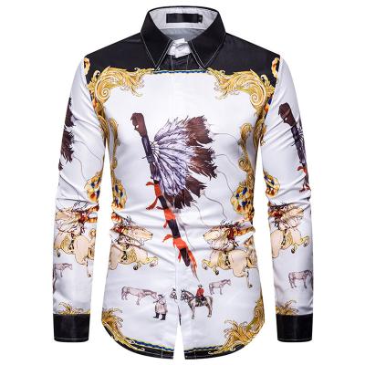 China Hotsale Breathable Animal Printed Casual Slim Floral Shirts Mens Stylish Long Sleeve Shirts for sale