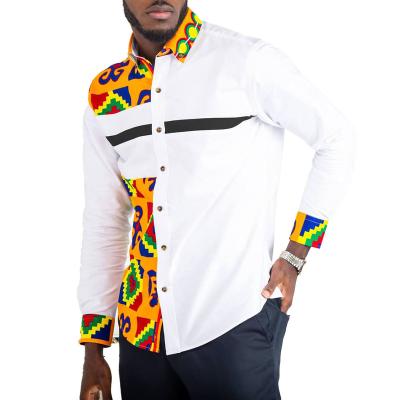 China Luxury African Print Breathable Men's Patchwork Design Button Up Mandarin Collar Dress Shirt Long Sleeve Shirts for sale