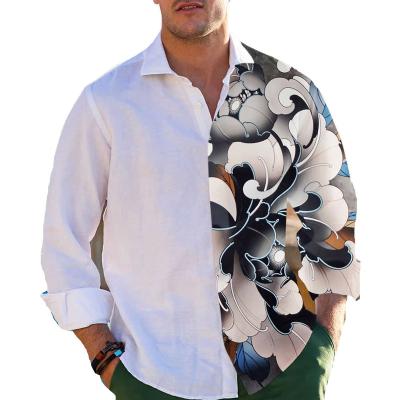 China Breathable Factory Led Style High Quality Hot Selling Flower Print Men's Long Sleeve Men Shirts for sale