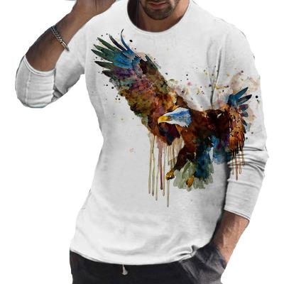 China Breathable Pullover Long Sleeve Around Neck White Men's Casual T-shirt Graphic Print Plus Size Crewneck Mens T-shirts for sale