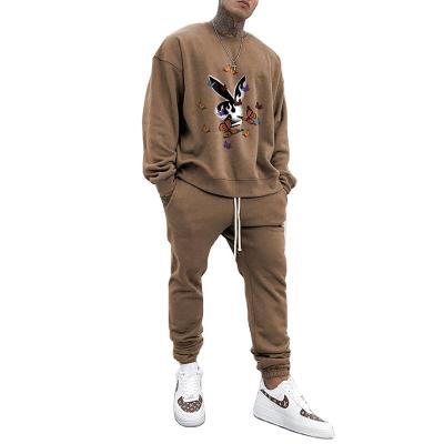 China Newest winter breathable men tracksuit animal print two piece hoodie and jogger pants set sweatsuit men for sale