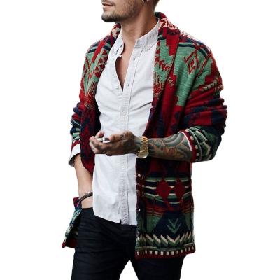 China custom Anti-wrinkle mens printed sweater cotton long knitted sweater cardigan christmas sweater for sale