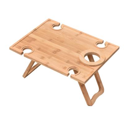 China French Table Bamboo Picnic Table Outdoor Luxury Outdoor Portable Two-in-One Folding Wine Glass Stand for sale