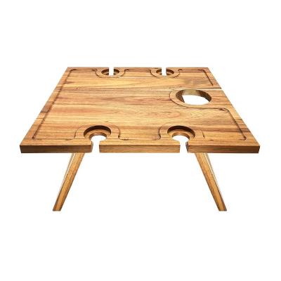 China Table Two-in-One French Acacia Wood Picnic Table Luxury Outdoor Portable Folding Wine Glass Stand for sale