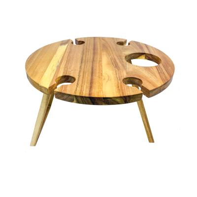 China Picnic Table French Acacia Table Two-in-One Luxury Outdoor Portable Round Folding Wine Glass Stand Mini Dining Table for sale