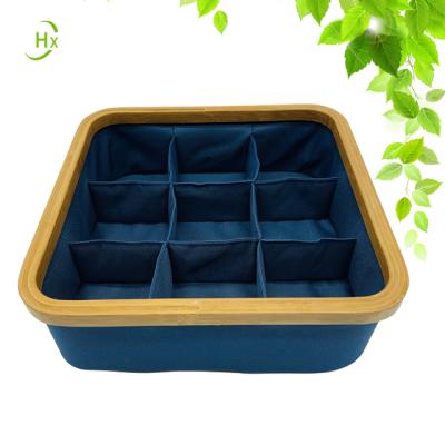 China Minimalist Storage Box Bamboo And Wooden Underwear Storage Box Oxford Cloth 9 Grid Socks Storage Box for sale