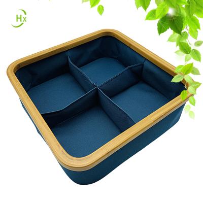 China Minimalist Storage Box Bamboo And Wooden Underwear Storage Box Oxford Cloth 4 Grid Socks Storage Box for sale