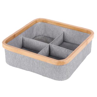 China Minimalist Storage Box Bamboo And Wooden Underwear Storage Box Oxford Cloth 4 Grid Socks Storage Box for sale