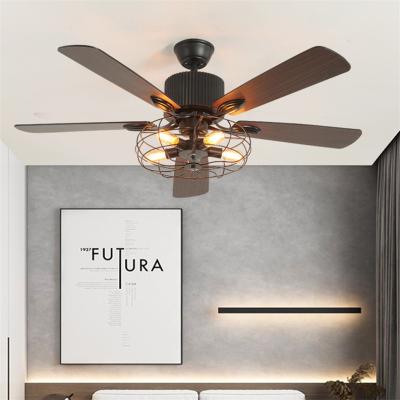 China All-in-one household lamp of retro retro dining room fan living room bedroom chandelier American iron leaf fan for sale