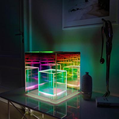 China Modern minimalist bedroom is decorated with colorful melaleuca 3D mirror Rubik's cube LED desk lamp for sale