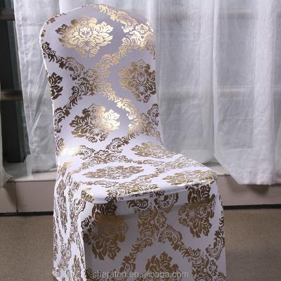 China Durable Wholesale Cheap Lycra Spandex Chair Covers Gold Damask For Banquet Wedding Party for sale