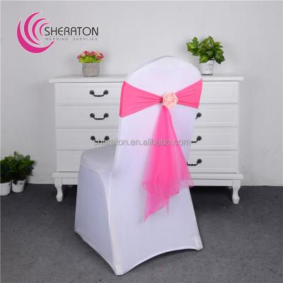 China Durable fancy organza chair sash with spandex chair band and flower for wedding and banquet decoration on good factory price for sale