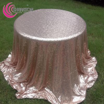 China Durable Fancy Polyester Embroidery Round Sequin Tablecloth For Hotel Wedding Banquet Factory Price Gold Glitter Custom Table Cloth for sale