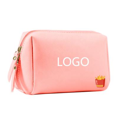 China 2022 Fashion New Product Factory Cosmetic Zipper Bag Vegan Leather Customize LOGO Makeup Bag Pink Toiletry Bag for sale