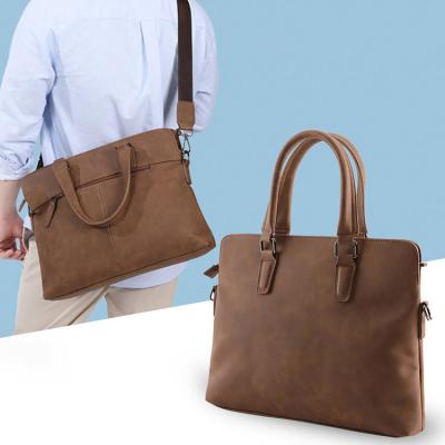 China Vintage Color Waterproof Khaki Cowhide Leather Briefcase Men Bag With Shoulder Strap Custom for sale