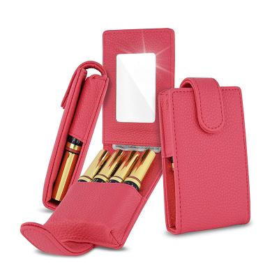 China Fashion Travel Cosmetic Bag Mini Lipstick Organizer Bag With Red Mirror for sale