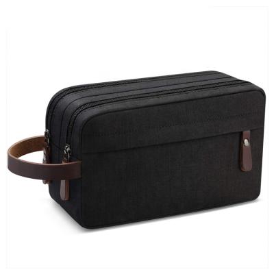 China Fashion Canvas Eco-friendly Waterproof Material PU Oxford Leather Handle Travel Shaving Toiletry Bag For Men for sale