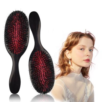 China Cushion Top Selling Customized Black Boar Bristle Plastic Hair Brush, Oval Paddle Hair Brush Wholesale for sale