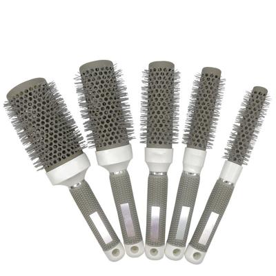 China Professional Five Sizes Paddle Round Plastic Gray Nylon Bristle Needle Hair Curling Brush Boar Bristle Hair Brush for sale