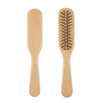 China Hot Selling Portable Natural Beech Five Row Natural Hair Massage Scalp Pad Cushion Color Pad Wooden Hair Brush for sale