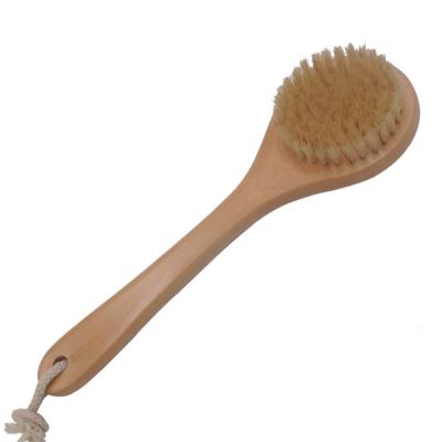 China Amazon Hot Selling Long Handle Natural Wooden Handle Round Bath Body Human Cleansing Brush for sale