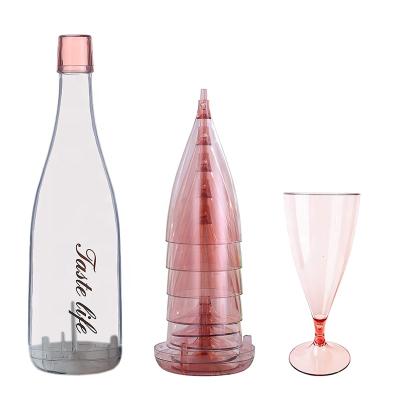 China Dismantlable Shatterproof Plastic Wine Glasses with Cute Bottle Storage (set 5) of Pink, Shatterproof Cups with Removable Stemmed Bottoms | PA for sale