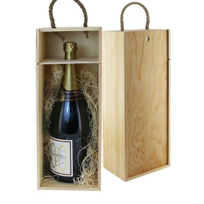 China #60004 Handmade Two Champagne Bottle Wood Box With Craft Wood Boxes Rope Handle Gift Package For Art Tool And Brush Storage for sale