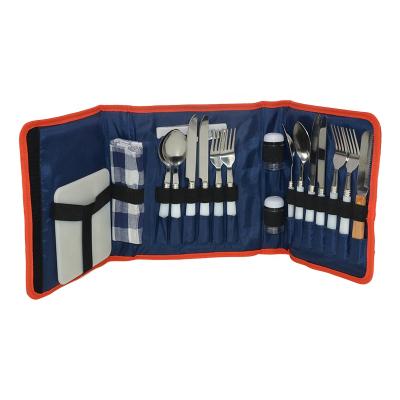 China Sustainable 20 Piece Stainless Steel Family Cutlery Picnic Utensil Set With Travel Case For Camping | Rise | BBQs - includes forks | Spoon for sale