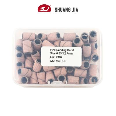 China Nail Drill Machine SHUANGJIA 100Pcs/Box Pink Nail Art Pedicure Tools Electric Sanding Bands For Nail Drill Bit for sale