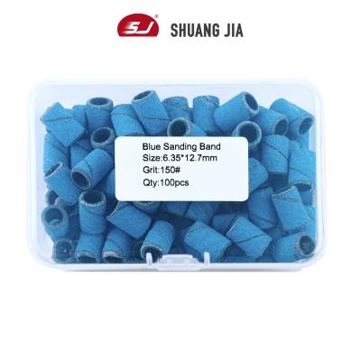 China Nail Drill Machine SHUANGJIA 100Pcs/Box Nail Art Pedicure Tools Electric Blue Red Sanding Bands For Nail Drill Bit for sale