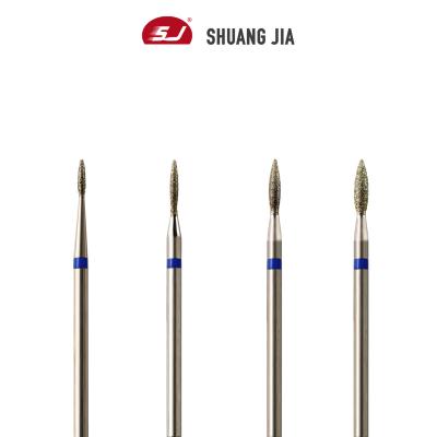 China Quickly Remove SHUANGJIA All Size Flame To Form High Quality Diamond Russian Manicure Machine Medium Nail Drill Bit for sale