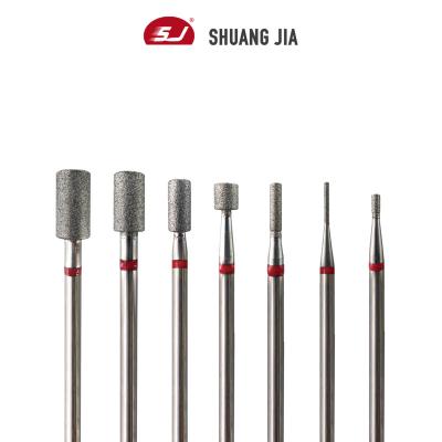 China Quickly Remove SHUANGJIA All Size Barrel To Shape Diamond Russian High Quality Manicure Machine Fine Nail Drill Bit for sale