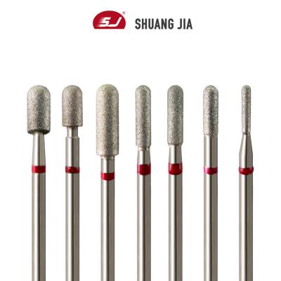 China Quickly Remove All SHUANGJIA Size Rounded Top Barrel Shape Diamond Smooth The Cuticle Area Fine Diamond Nail Drill Bit for sale